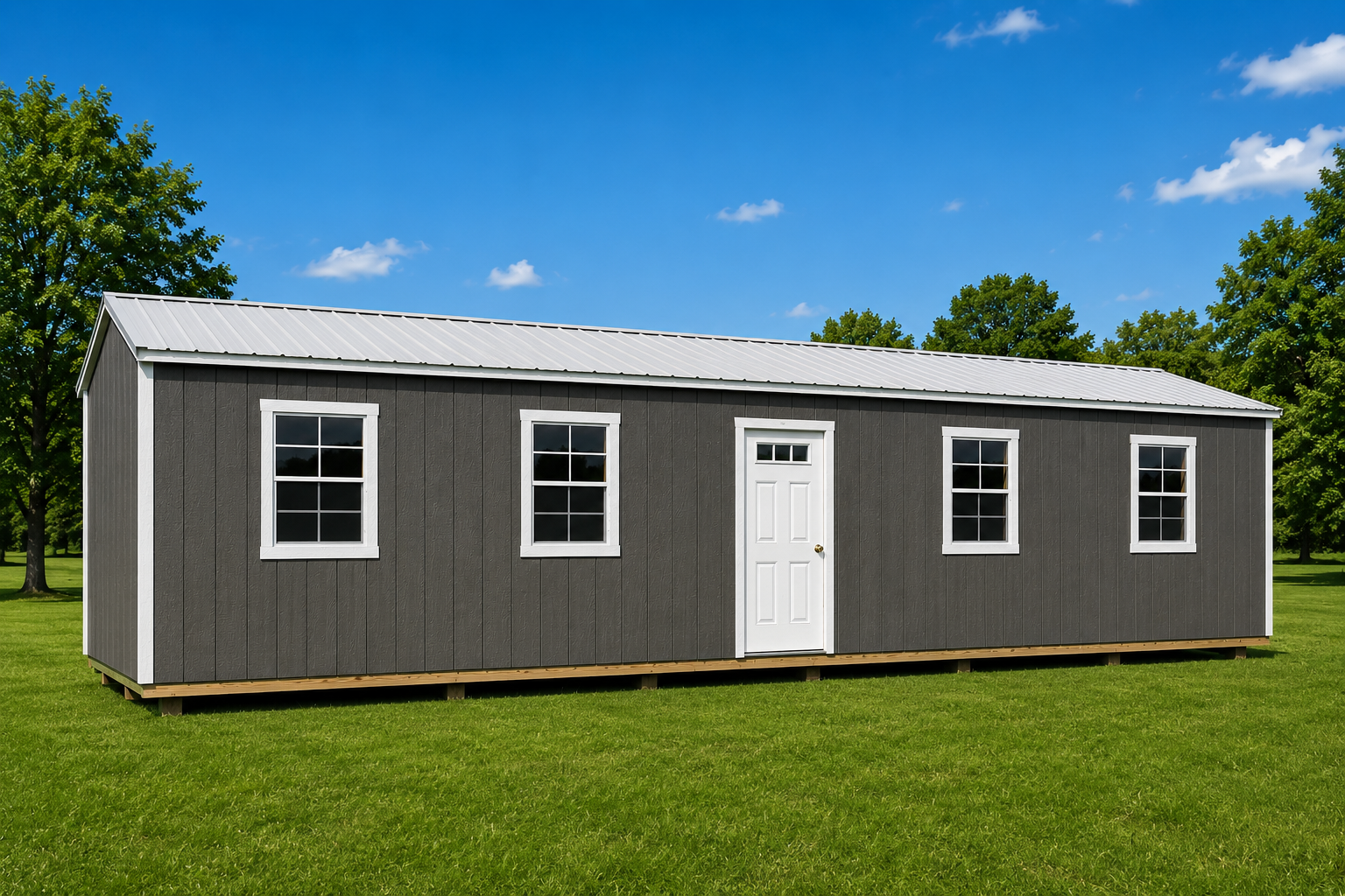 Compact portable utility building available through All-American Structures