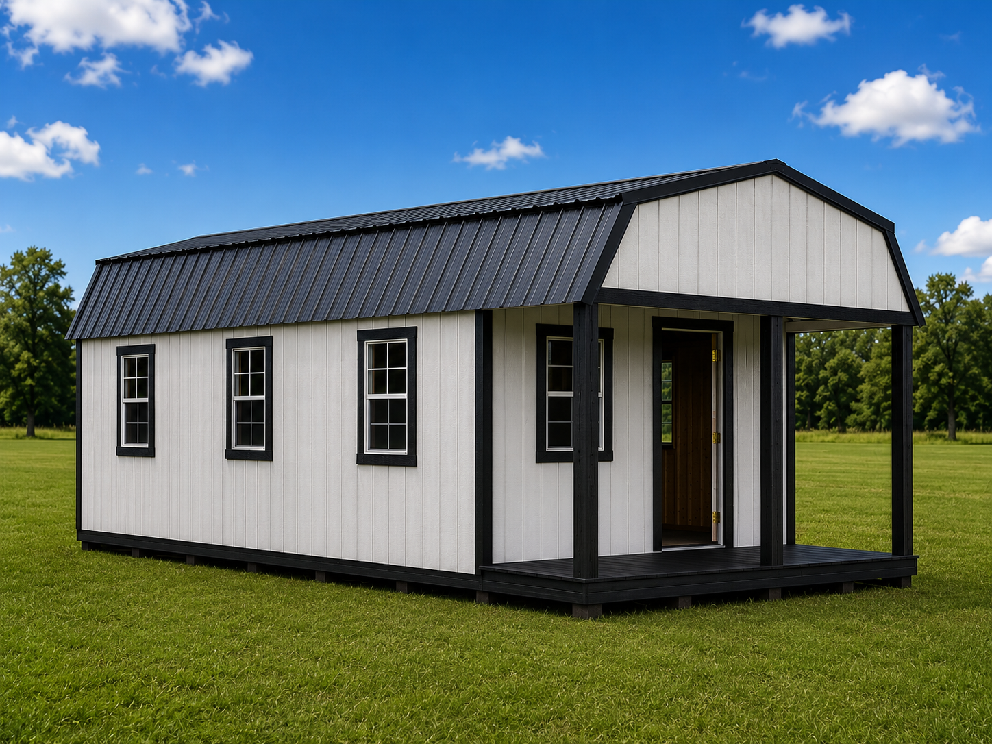 Portable building displayed by All-American Structures